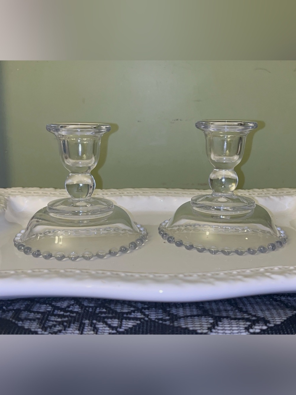 Imperial Glass Candlewick single-light low candlestick holders Set of 2